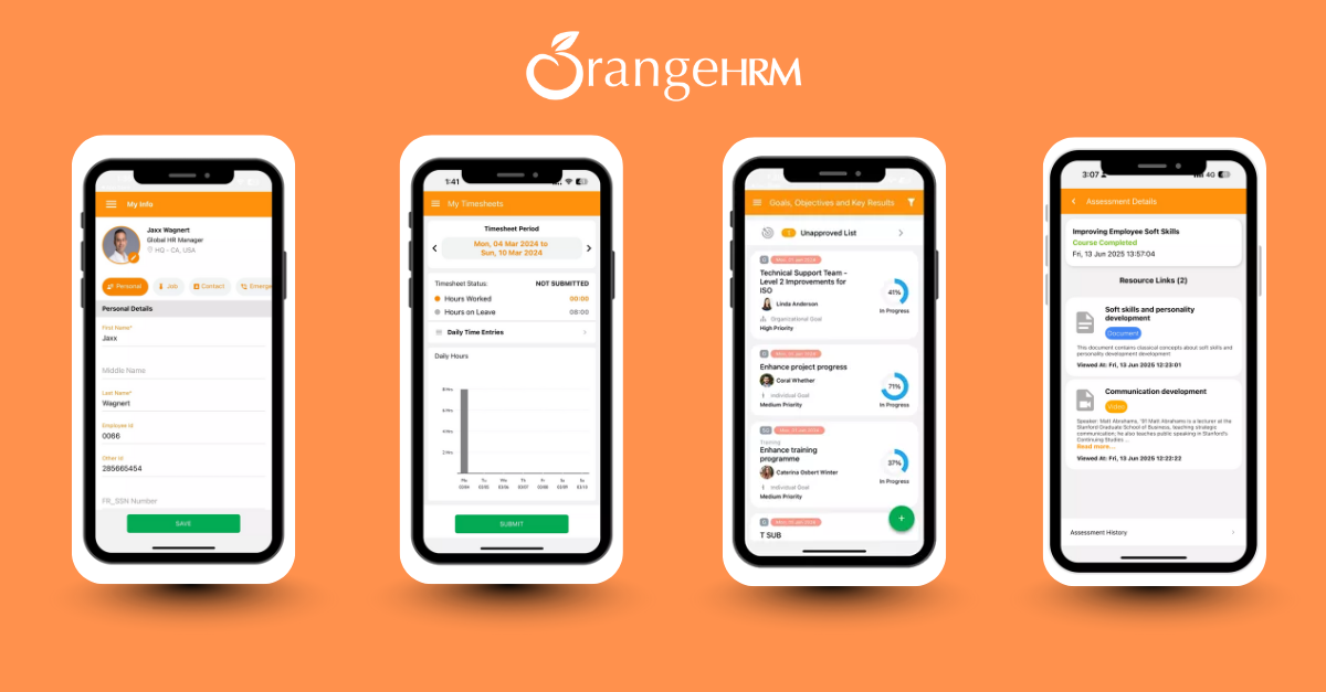 OrangeHRM Mobile App Screens